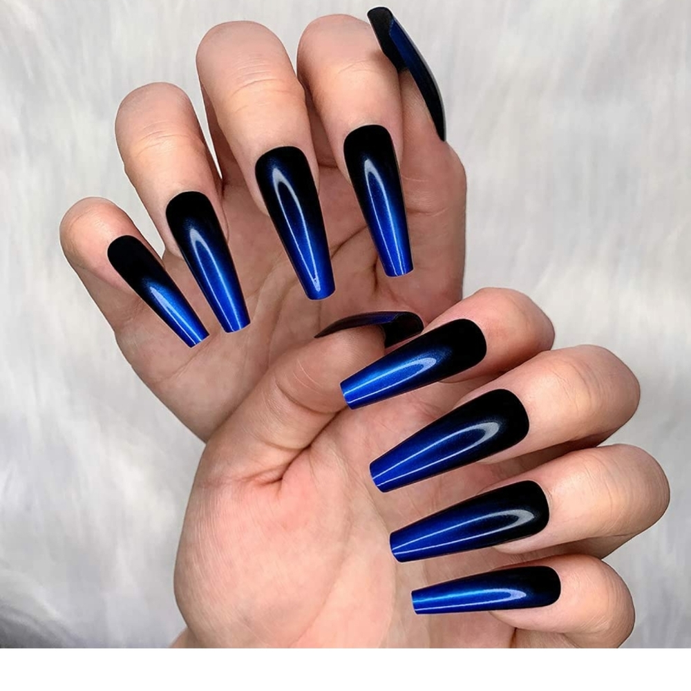 Morily 24pcs Fake Nails Blue Black